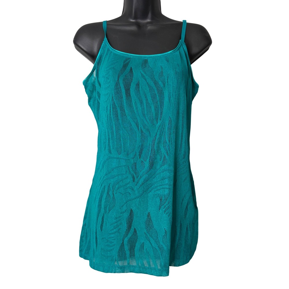 Charlotte Russe Cami Tank Top Womens XL Teal Green Sheer Mesh Y2K Indie Sleaze